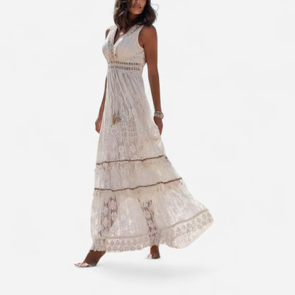 Robe Maxi Boho en Dentelle - Élégance d'Été Sans Manches