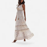 Robe Maxi Boho en Dentelle - Élégance d'Été Sans Manches