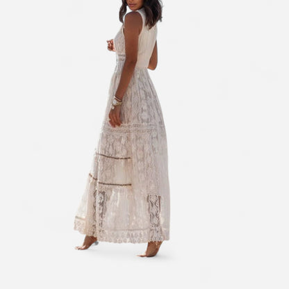 Robe Maxi Boho en Dentelle - Élégance d'Été Sans Manches