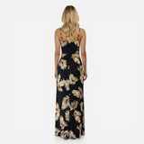 Robe longue élégante pour femme, décolleté en V, fente chic