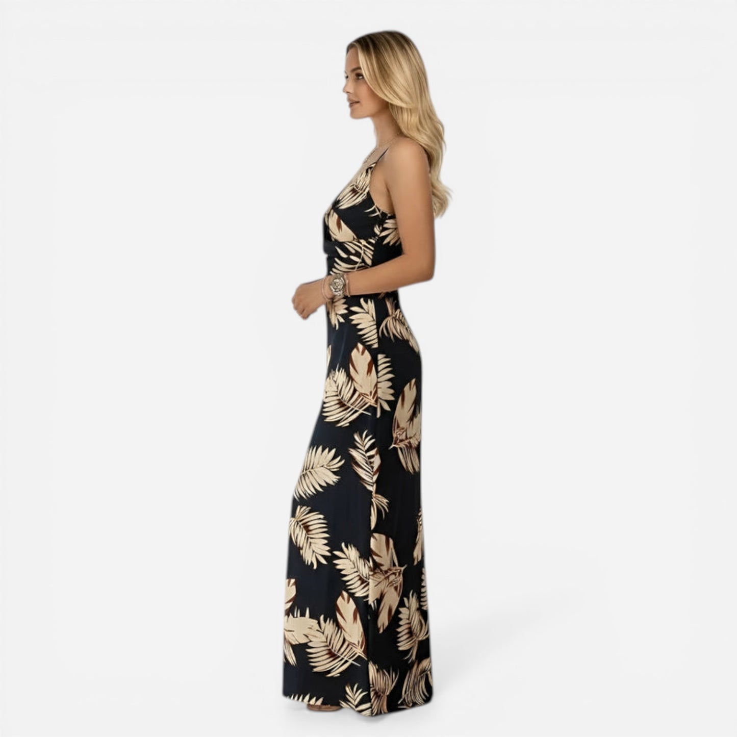 Robe longue élégante pour femme, décolleté en V, fente chic