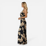 Robe longue élégante pour femme, décolleté en V, fente chic