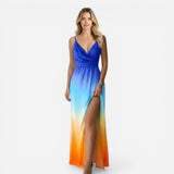 Robe longue élégante pour femme, décolleté en V, fente chic