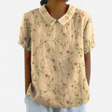 Blouse Florale - Manches Courtes, Col Peter Pan en Coton Léger