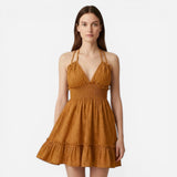 Robe d'été légère pour femme, décolleté en V, bretelles fines