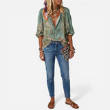 Blouse florale femme à boutons, manches longues, élégante et décontractée