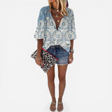 Blouse florale femme à boutons, manches longues, élégante et décontractée