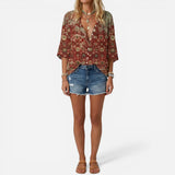 Blouse florale femme à boutons, manches longues, élégante et décontractée
