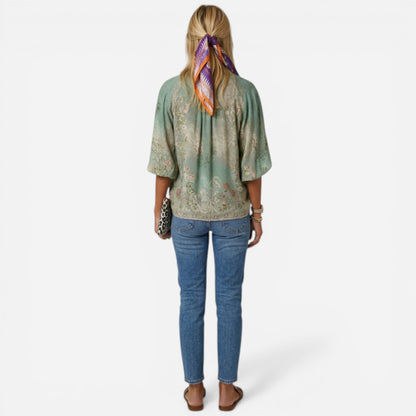 Blouse florale femme à boutons, manches longues, élégante et décontractée