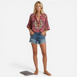 Blouse florale femme à boutons, manches longues, élégante et décontractée