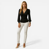 Top Femme V-col Long Manches Ajustée - Élégance et Confort