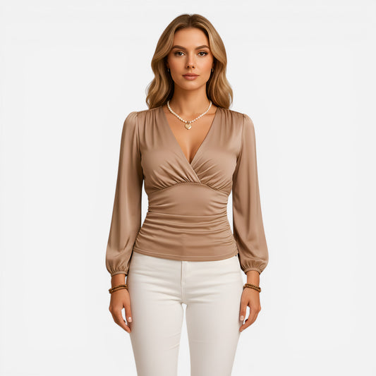 Top Femme V-col Long Manches Ajustée - Élégance et Confort