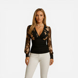 Top Femme V-col Long Manches Ajustée - Élégance et Confort