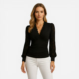 Top Femme V-col Long Manches Ajustée - Élégance et Confort