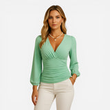 Top Femme V-col Long Manches Ajustée - Élégance et Confort