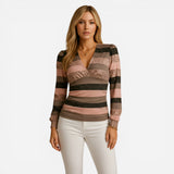Top Femme V-col Long Manches Ajustée - Élégance et Confort