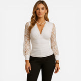 Top Femme V-col Long Manches Ajustée - Élégance et Confort