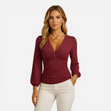 Top Femme V-col Long Manches Ajustée - Élégance et Confort