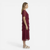 Robe Midi Élégante à Manches Courtes - Robe de Cérémonie Drapée