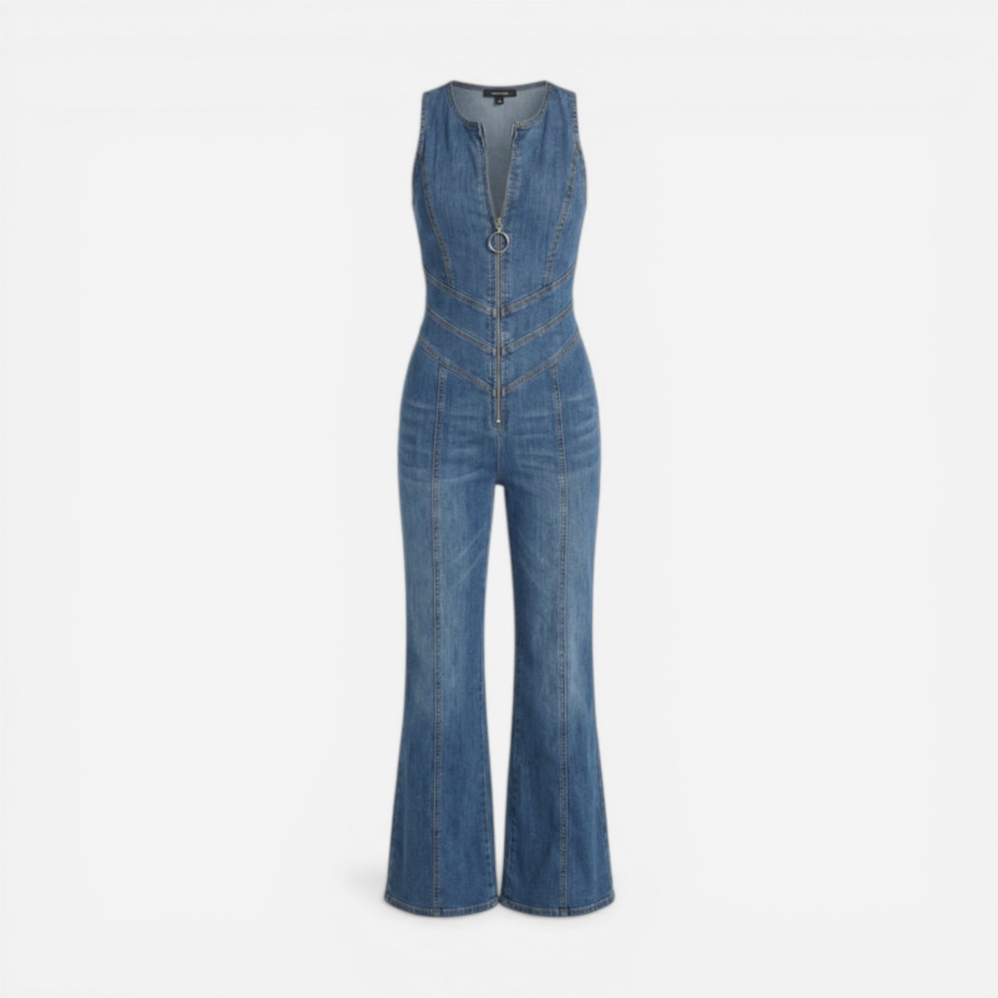 Robe en denim femme, dos cœur, sans manches, taille marquée, intégrale