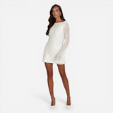 Robe courte élégante à sequins pour femmes, manches longues