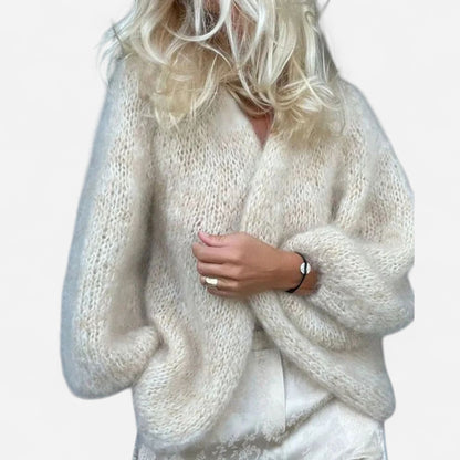 Cardigan en Mohair Luxe - Manches Bouffantes, Doux et Élégant