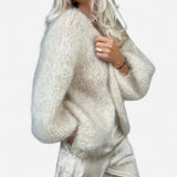 Cardigan en Mohair Luxe - Manches Bouffantes, Doux et Élégant