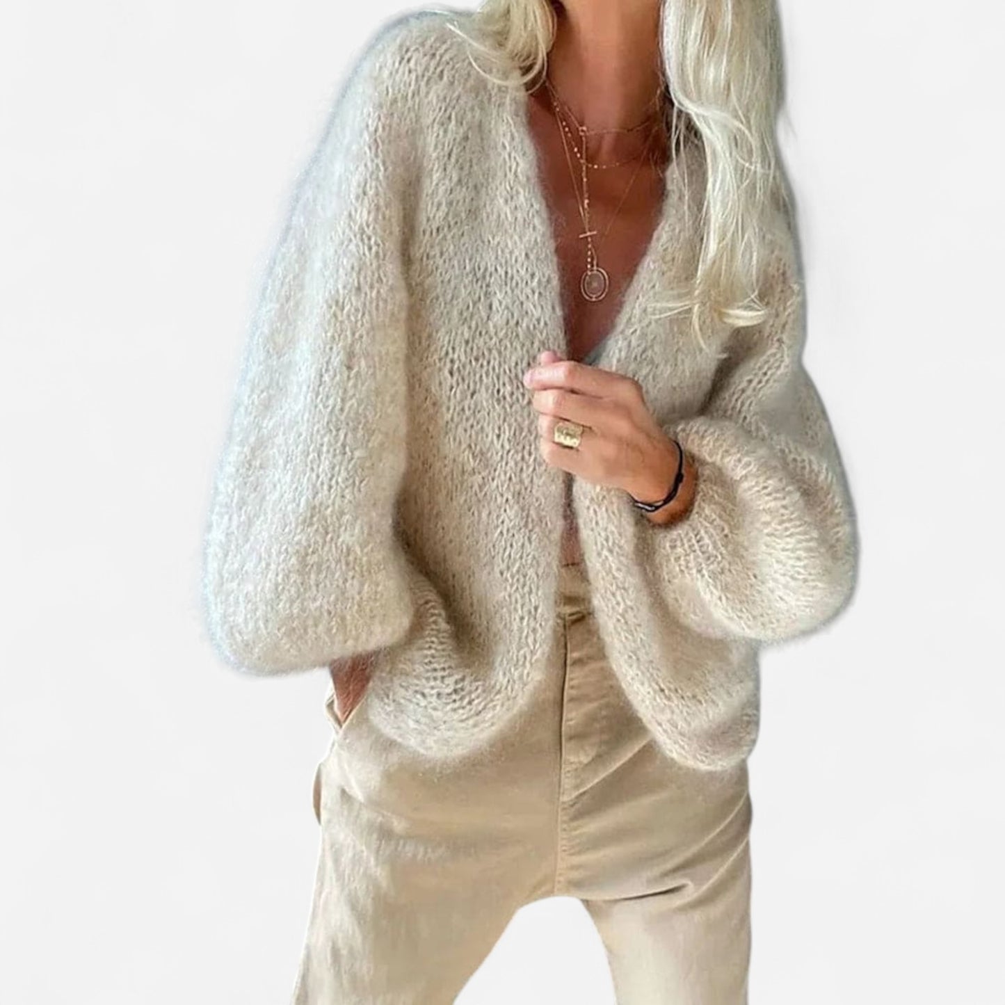 Cardigan en Mohair Luxe - Manches Bouffantes, Doux et Élégant