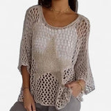 Honoria - Haut en Crochet Tricot Réseau Col Rond pour Femme