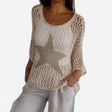 Honoria - Haut en Crochet Tricot Réseau Col Rond pour Femme