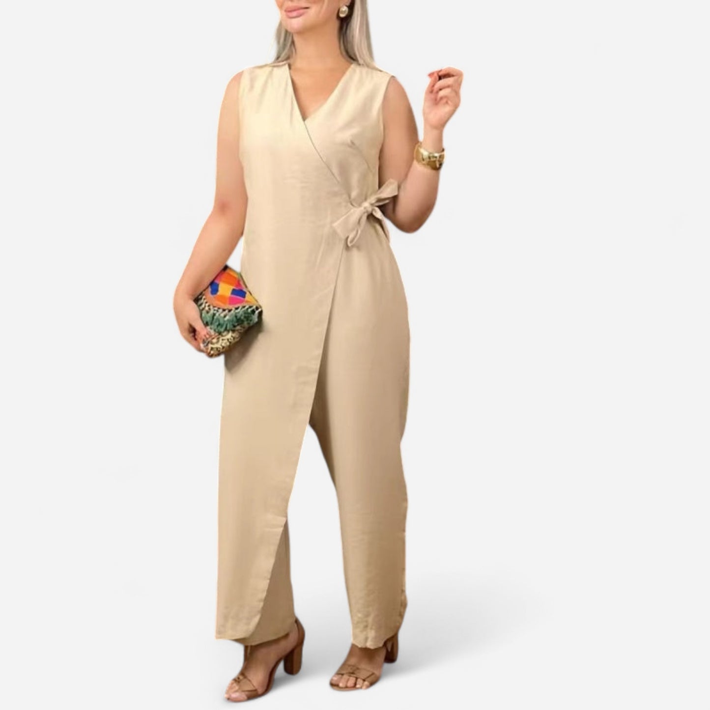 Mirabelle - Combinaison Femme Col V Décontractée avec Ceinture