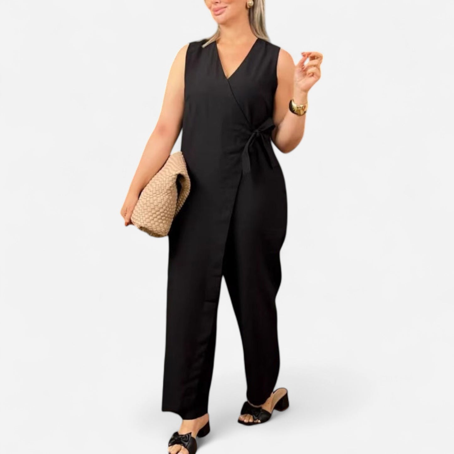 Mirabelle - Combinaison Femme Col V Décontractée avec Ceinture