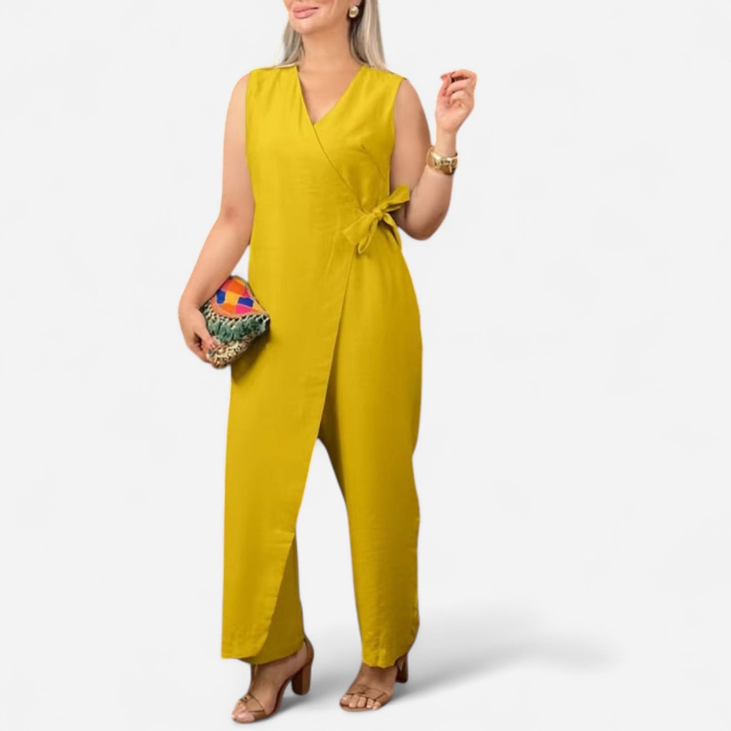 Mirabelle - Combinaison Femme Col V Décontractée avec Ceinture
