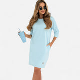 Lieka - Robe Élégante à Col Rond, Manches 3/4 et Poches Pratiques