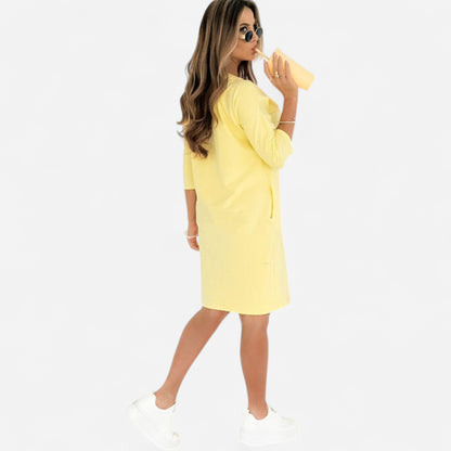 Lieka - Robe Élégante à Col Rond, Manches 3/4 et Poches Pratiques