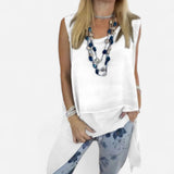 Oriane - Ensemble Femme Élégant : Top Sans Manches et Pantalon Imprimé Chic