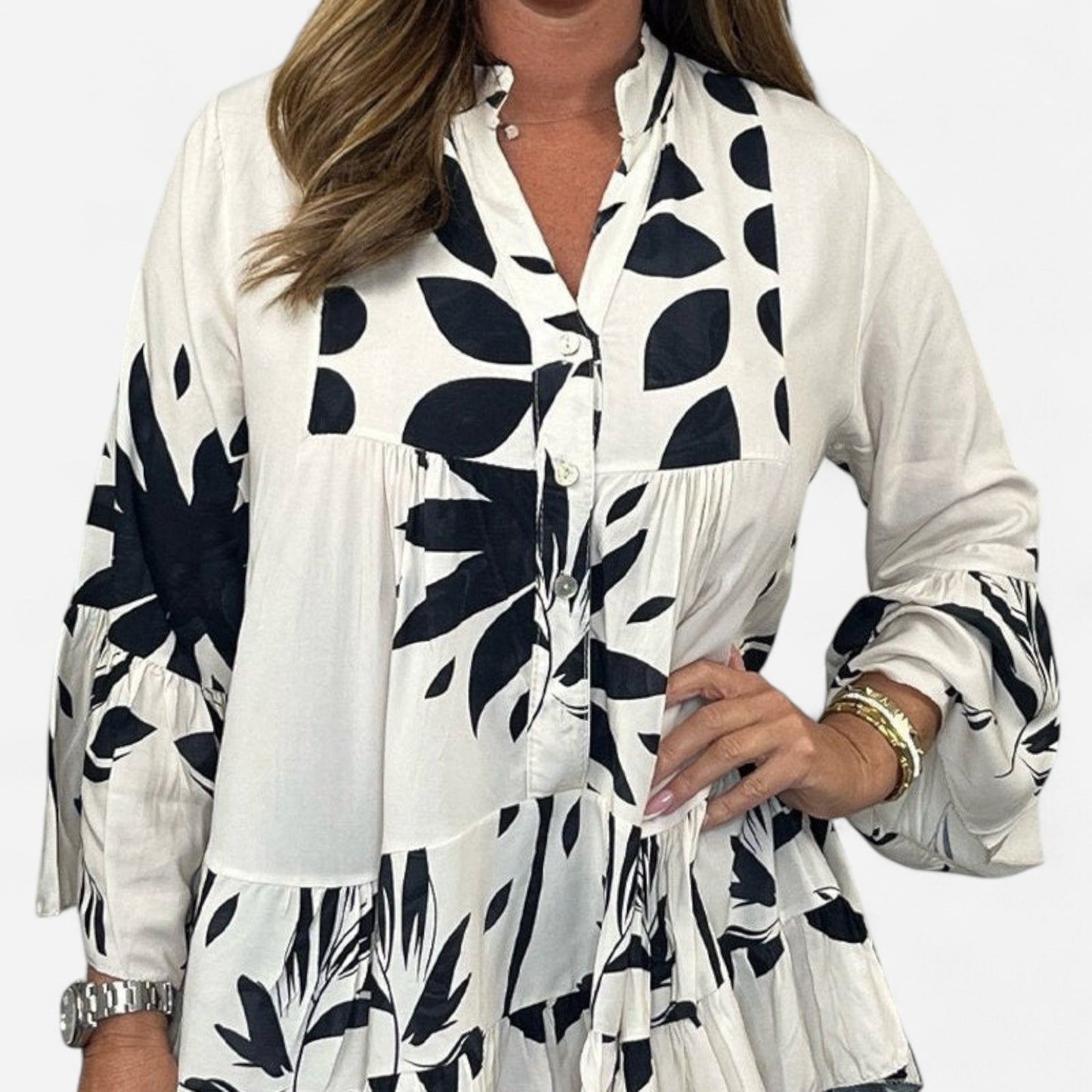 Alix - Blouse Élégante à Manches Évasées et Col V Chic