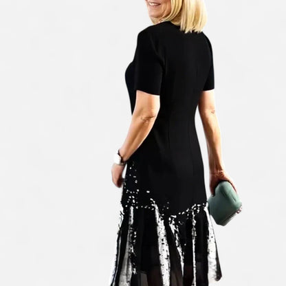 Dalia - Robe Plissée Femme Élégante avec Blocs de Couleurs