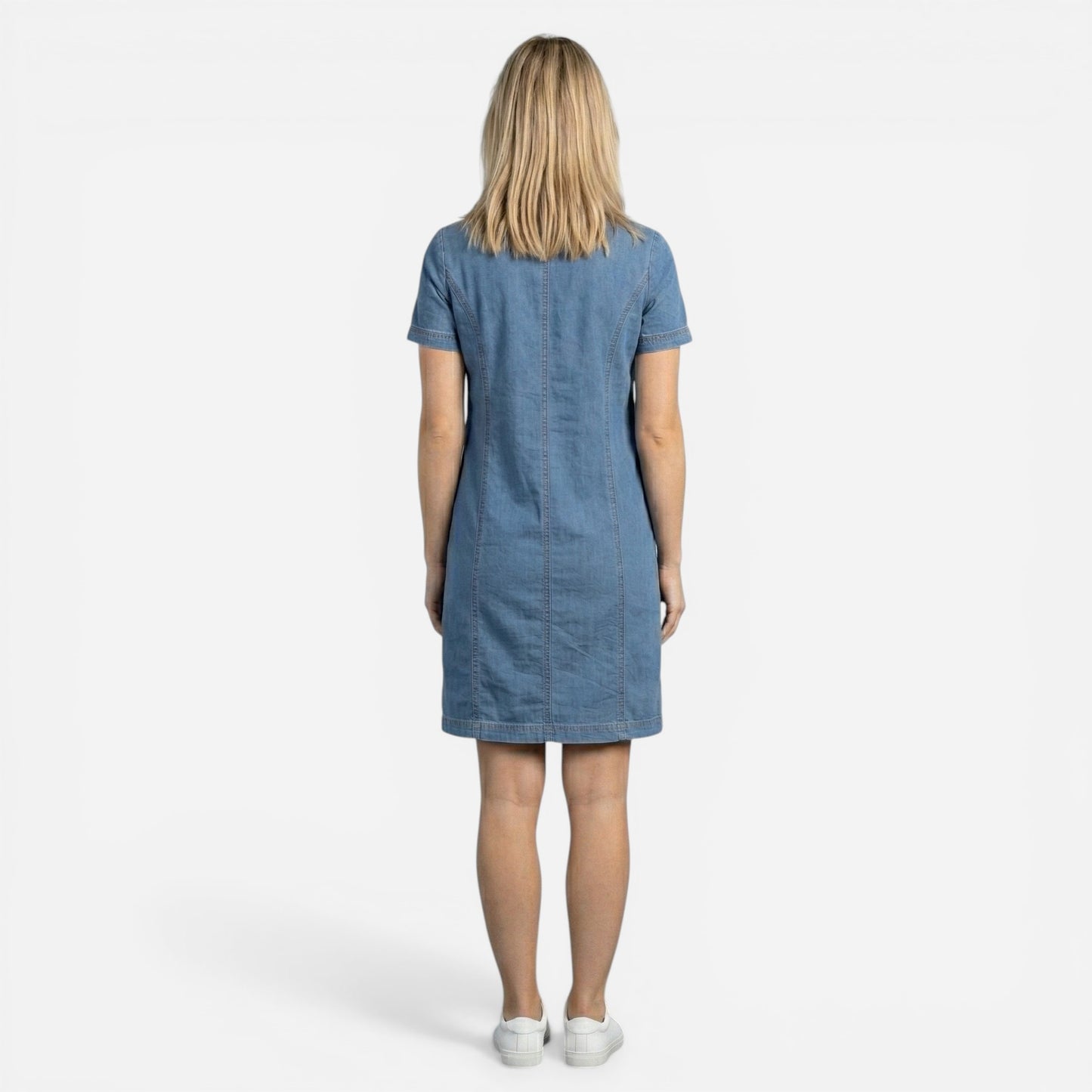 Robe en Jean Femme à Manches Courtes, Poches et Décolleté en V