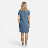 Robe en Jean Femme à Manches Courtes, Poches et Décolleté en V
