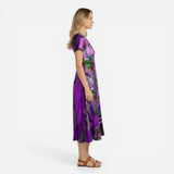 Robe midi femme à imprimé abstrait, manches courtes, décolleté V fluide