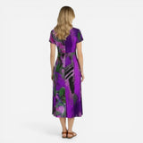 Robe midi femme à imprimé abstrait, manches courtes, décolleté V fluide