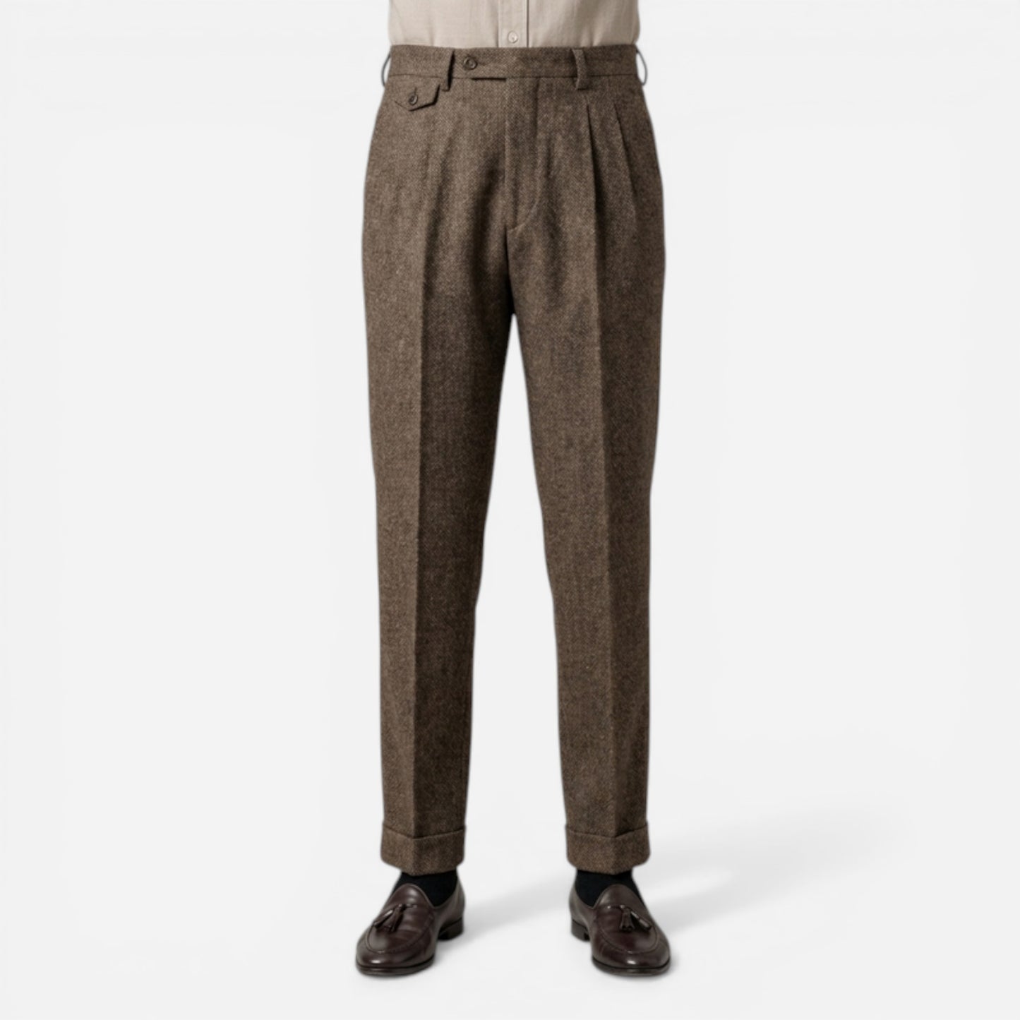 Pantalons élégants pour hommes taille haute, plis doubles, jambes droites