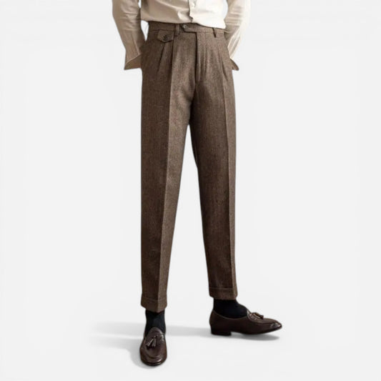 Pantalons élégants pour hommes taille haute, plis doubles, jambes droites