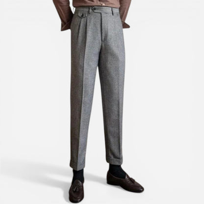 Pantalons élégants pour hommes taille haute, plis doubles, jambes droites