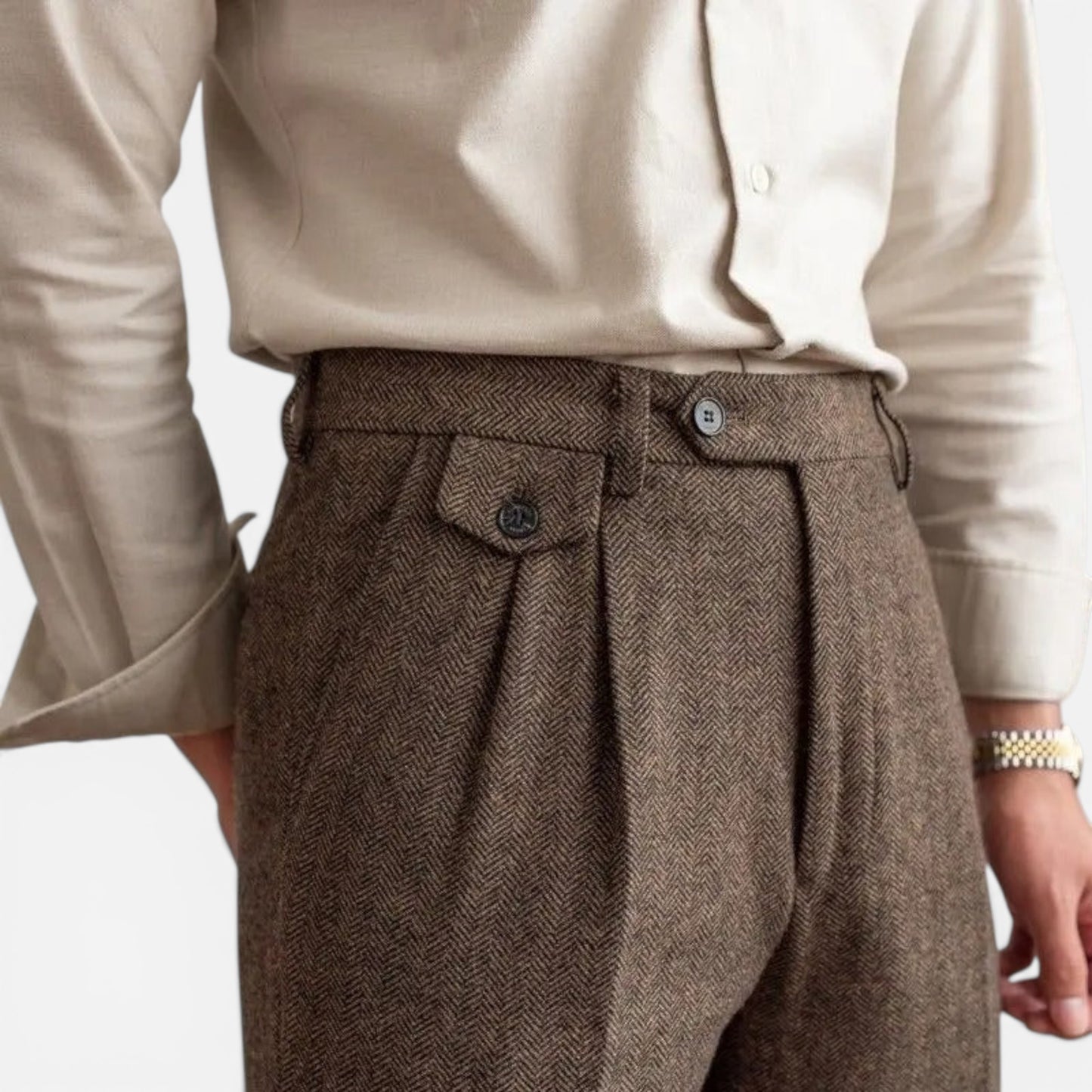 Pantalons élégants pour hommes taille haute, plis doubles, jambes droites