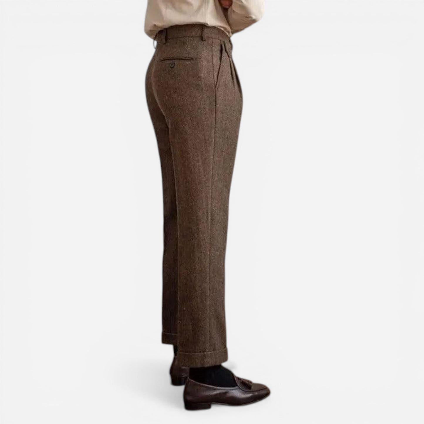 Pantalons élégants pour hommes taille haute, plis doubles, jambes droites