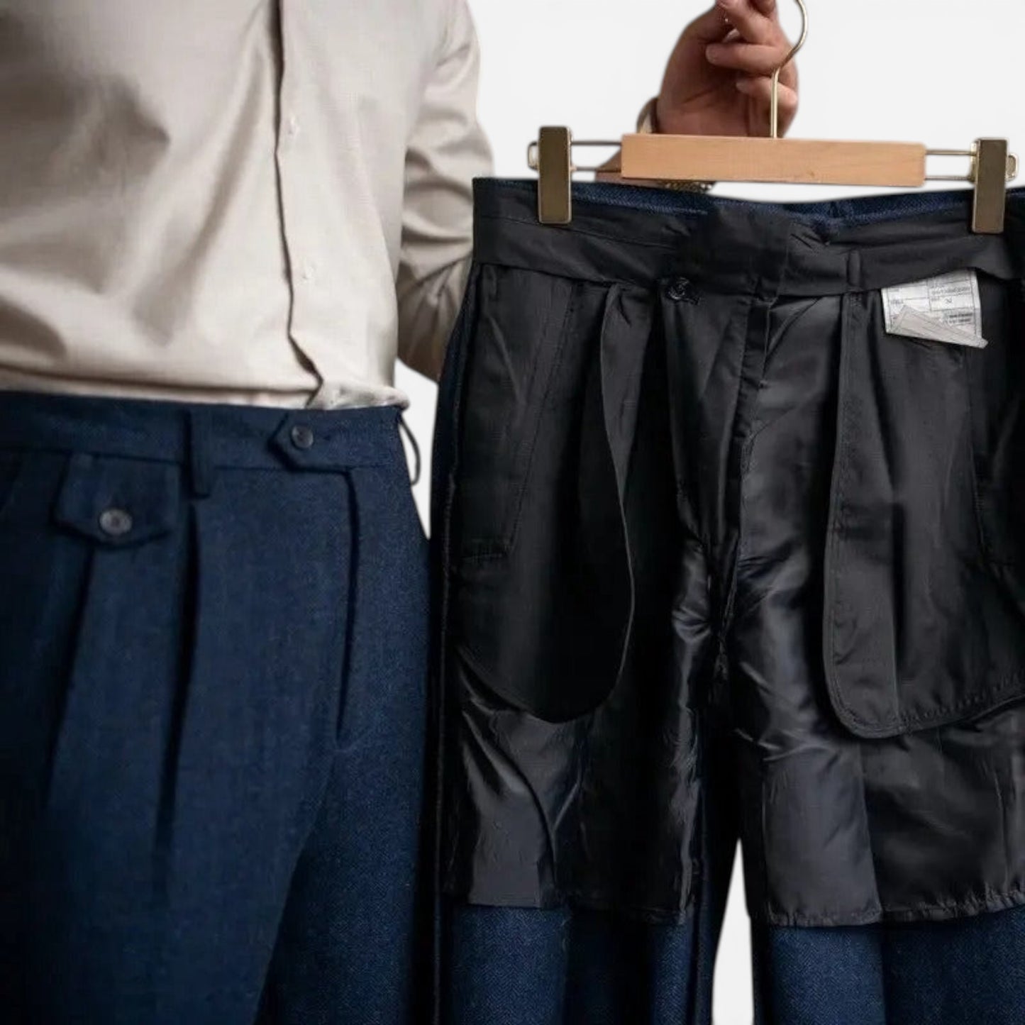 Pantalons élégants pour hommes taille haute, plis doubles, jambes droites