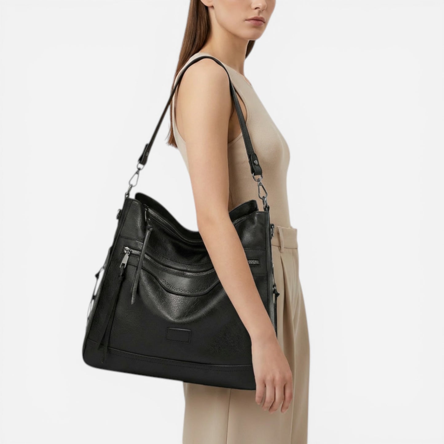 Sac à main doux pour femmes avec fermeture éclair et poches avant