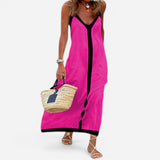 Robe Maxi V Décolleté Flottante avec Détails Contrastants - Adeltraud